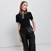 Chicago Wide Leg Pant - Jet Black Leather