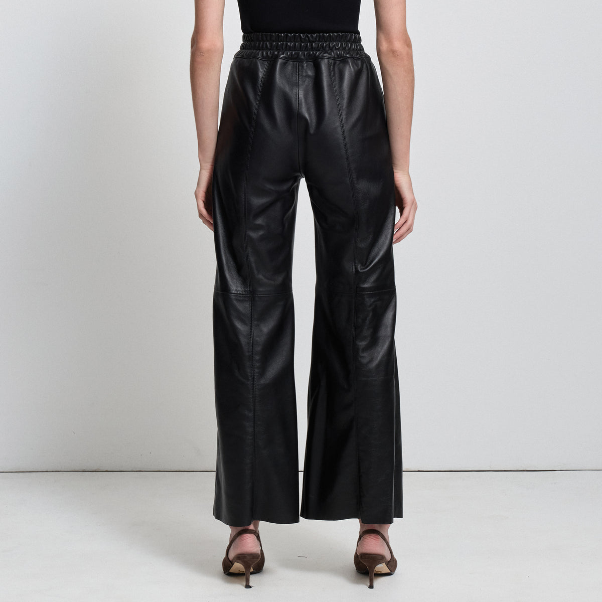 Chicago Wide Leg Pant - Jet Black Leather