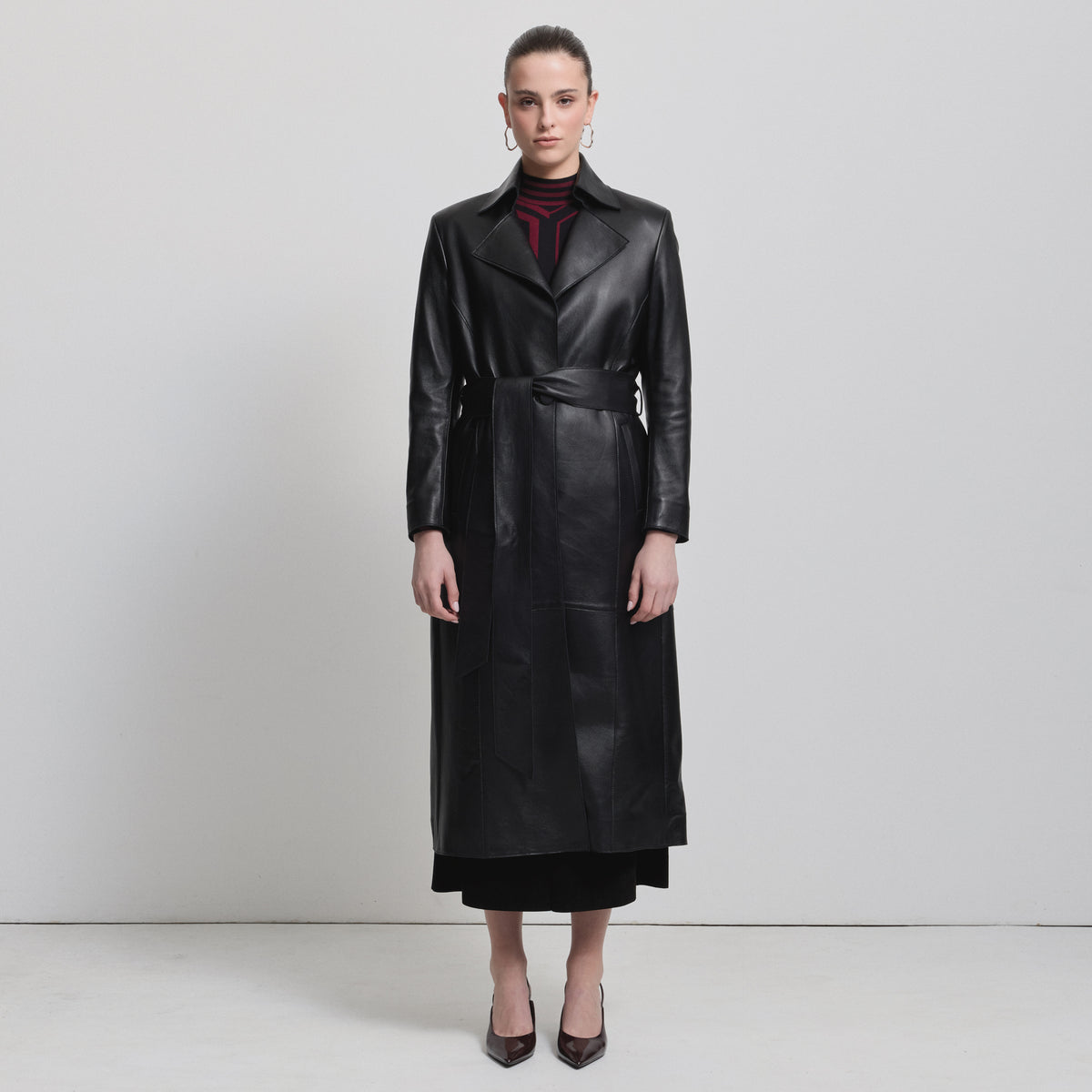 Harper Trench Coat - Jet Black Leather