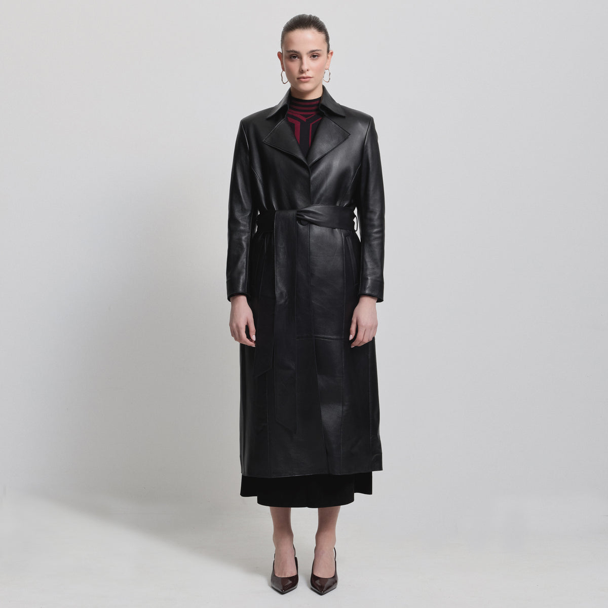 Harper Trench Coat - Jet Black Leather