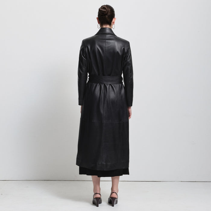 Harper Trench Coat - Jet Black Leather