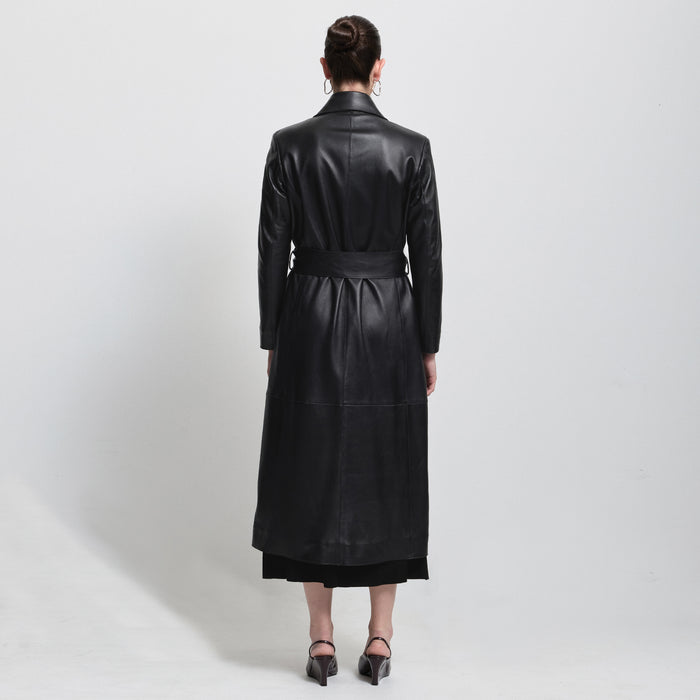 Harper Trench Coat - Jet Black Leather