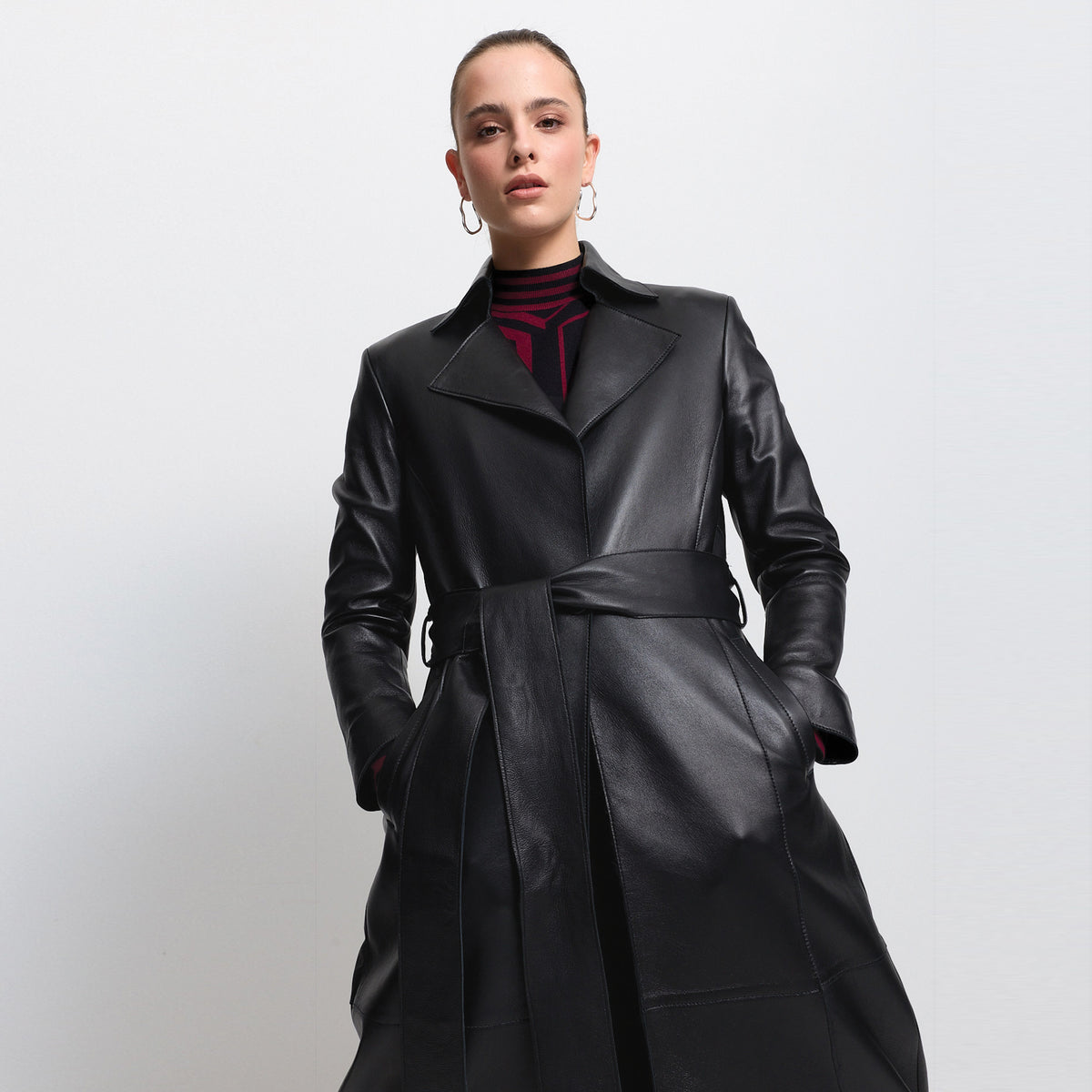 Harper Trench Coat - Jet Black Leather