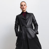 Harper Trench Coat - Jet Black Leather