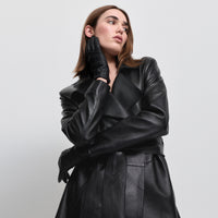 Henrietta Three Quarter Coat - Jet Black Leather
