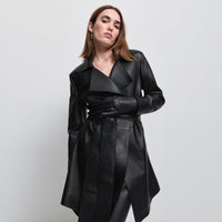 Henrietta Three Quarter Coat - Jet Black Leather