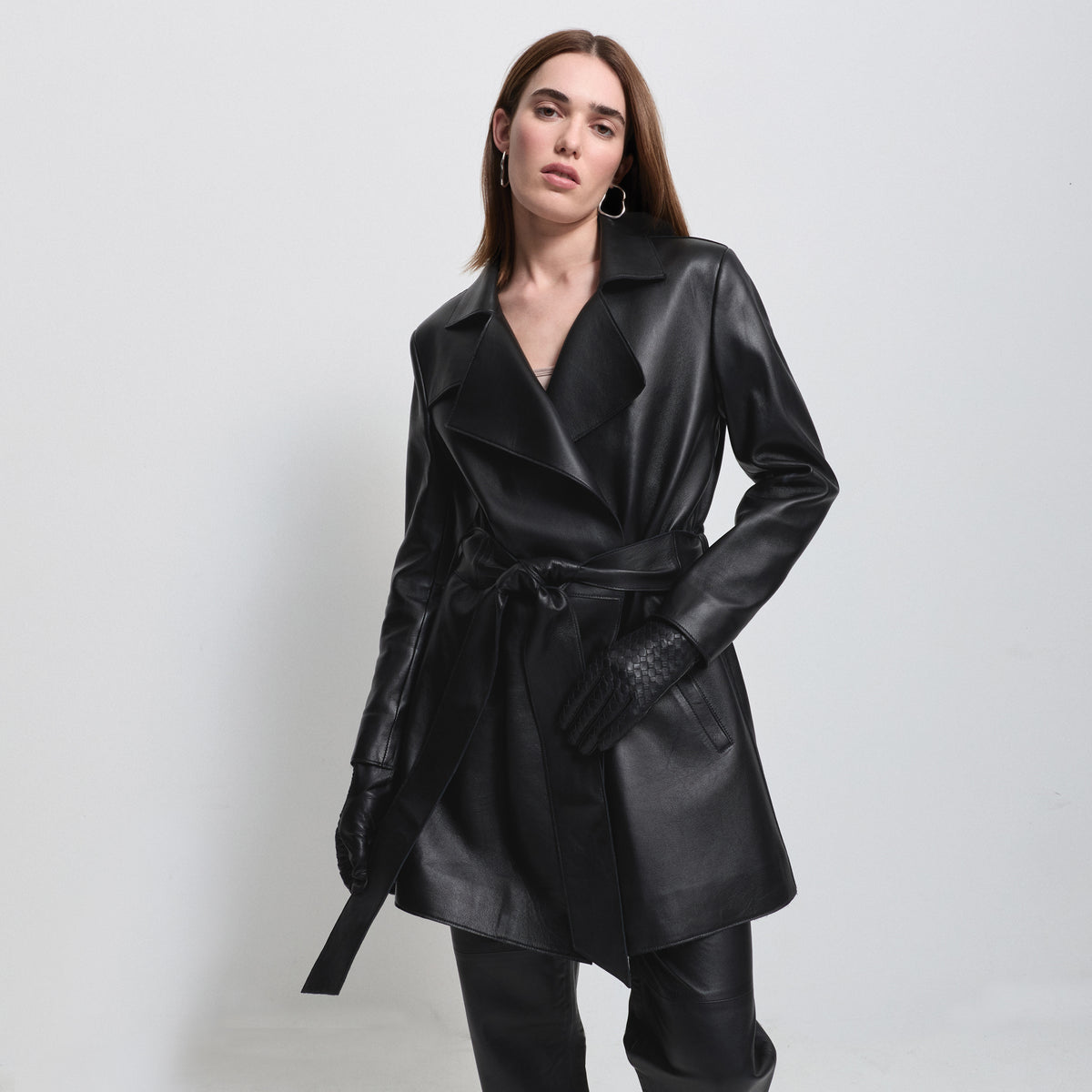 Henrietta Three Quarter Coat - Jet Black Leather