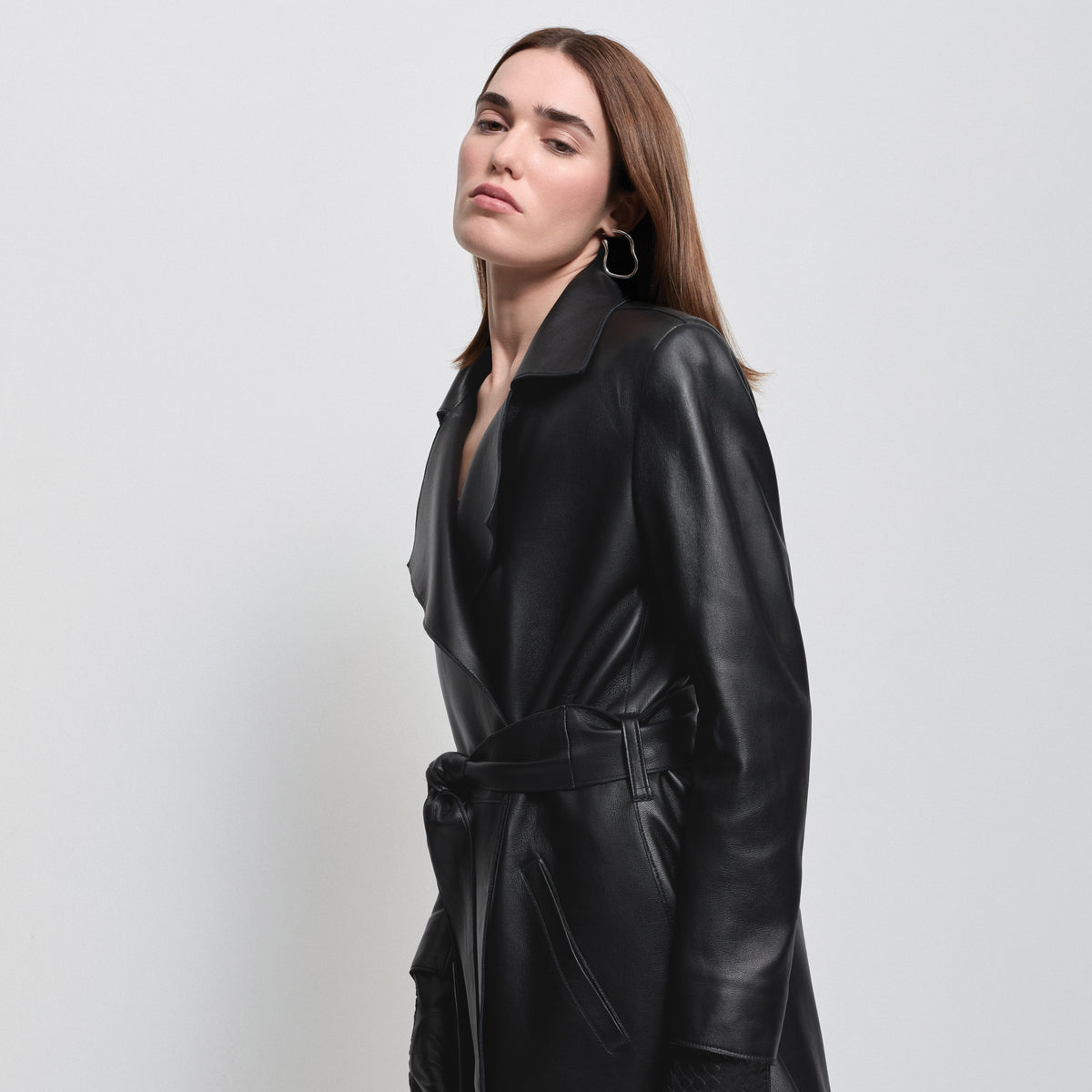 Henrietta Three Quarter Coat - Jet Black Leather