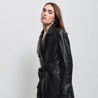 Henrietta Three Quarter Coat - Jet Black Leather