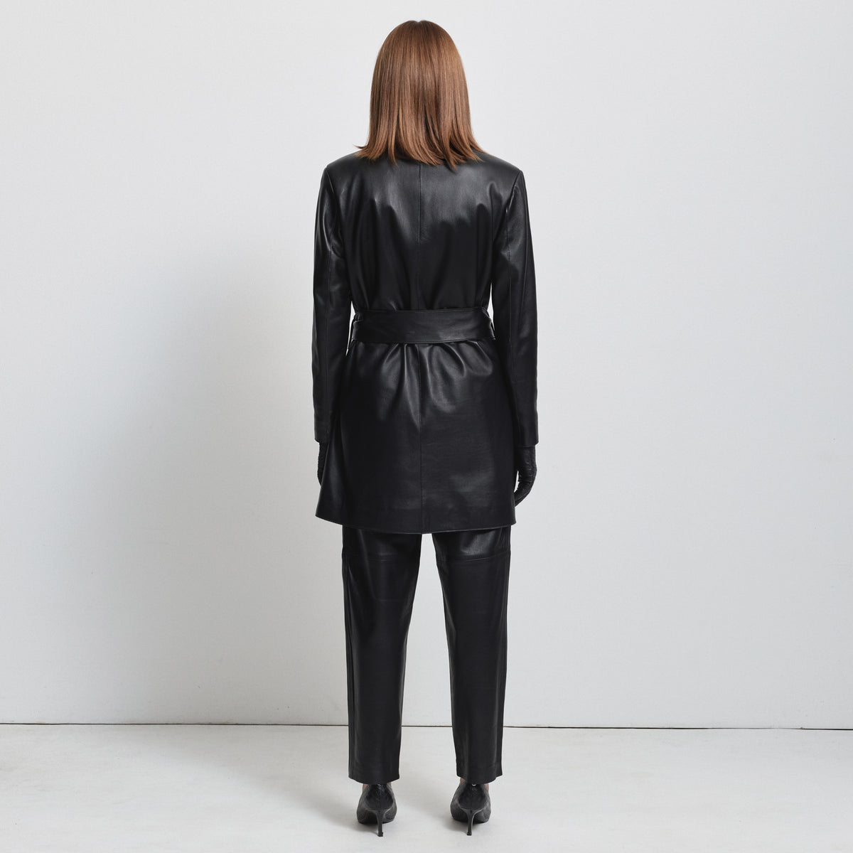 Henrietta Three Quarter Coat - Jet Black Leather