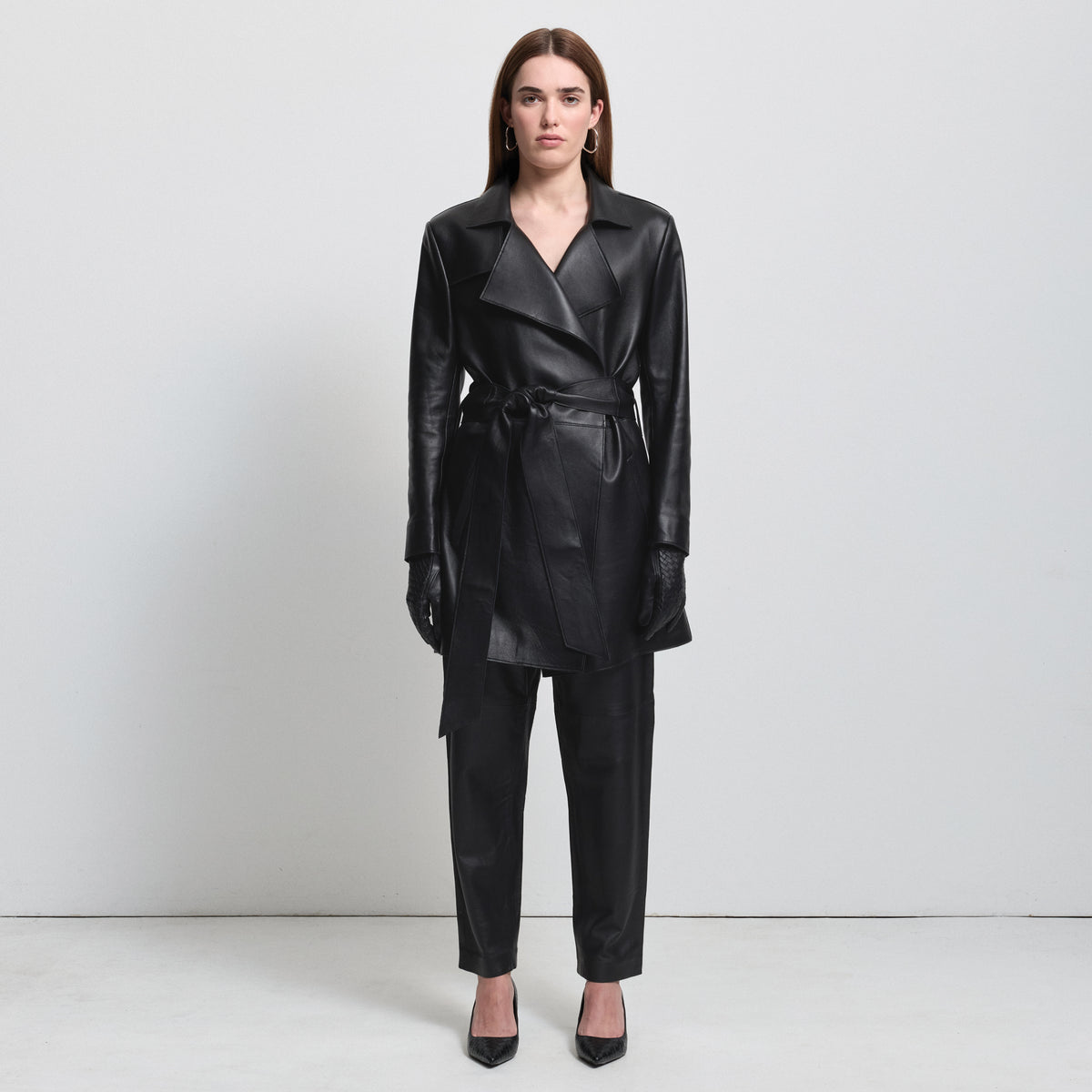 Henrietta Three Quarter Coat - Jet Black Leather