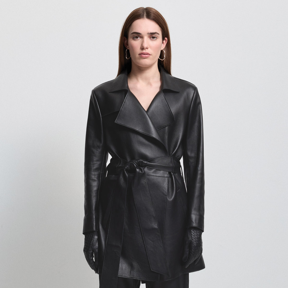 Henrietta Three Quarter Coat - Jet Black Leather