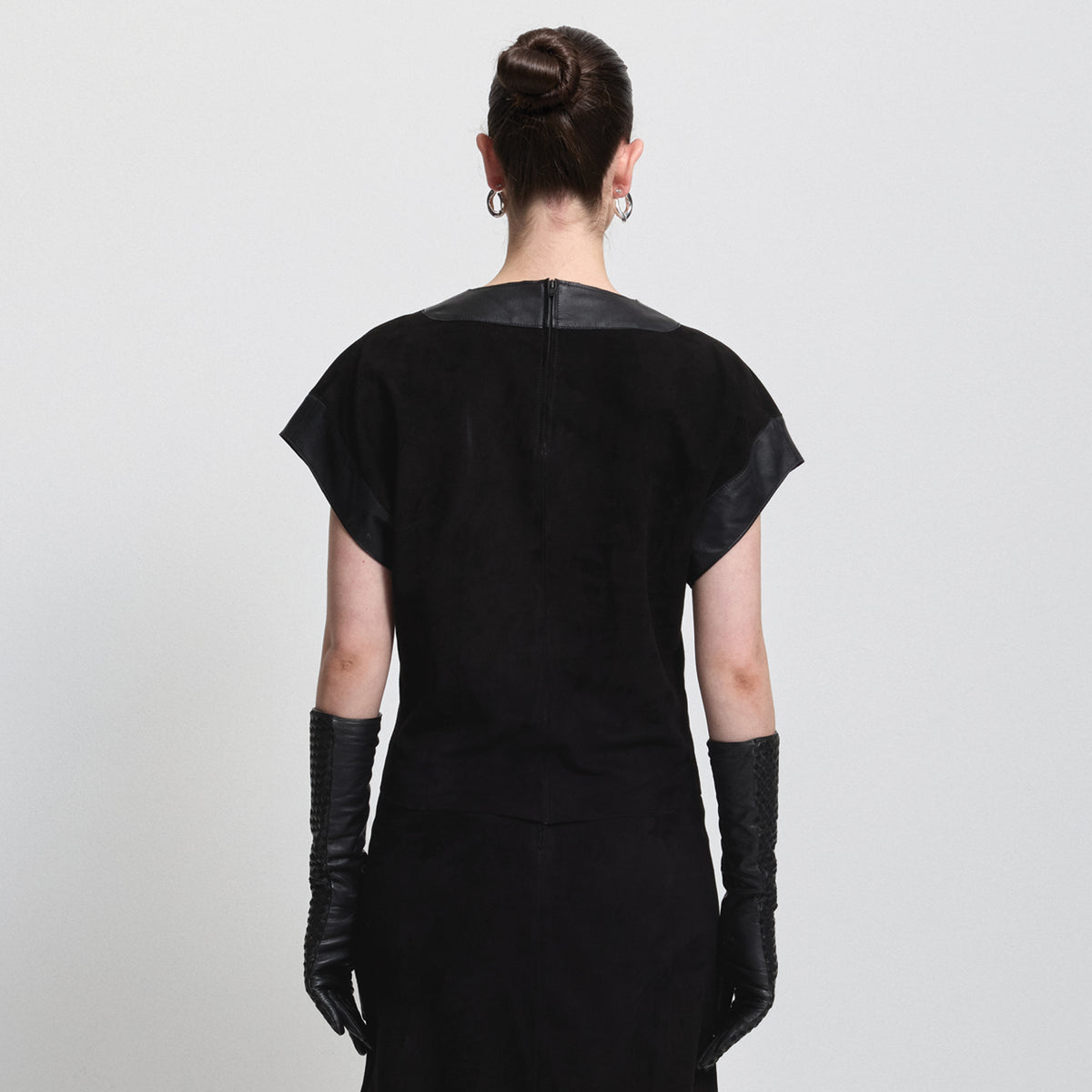 Leah Suede/Leather Top - Jet Black