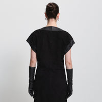 Leah Suede/Leather Top - Jet Black