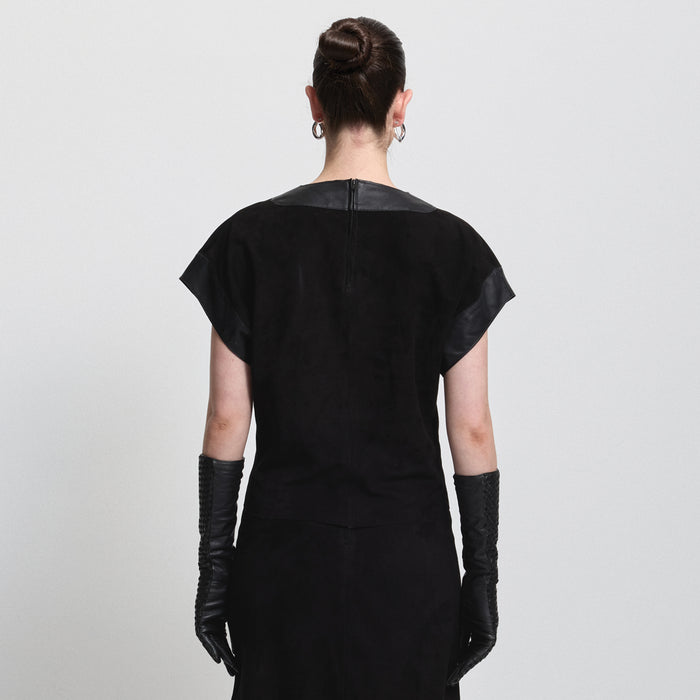 Leah Suede/Leather Top - Jet Black
