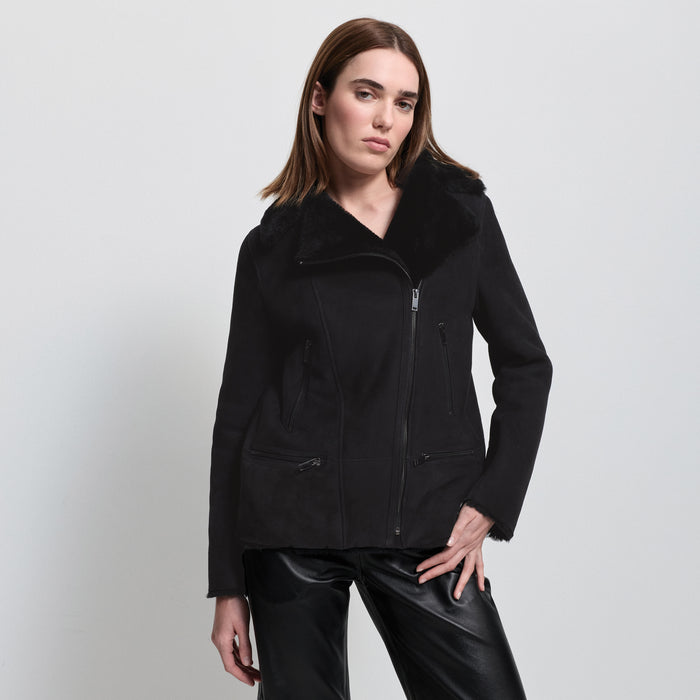 Sadie Shearling Coat - Jet Black