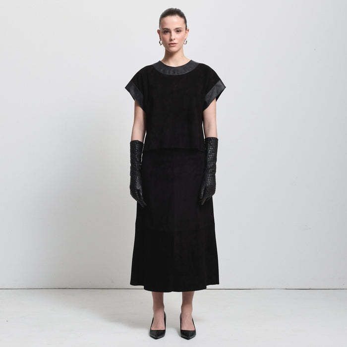 Leah Suede/Leather Top - Jet Black