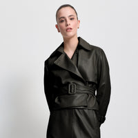 Nicole Cropped Trench - Jet Black Leather