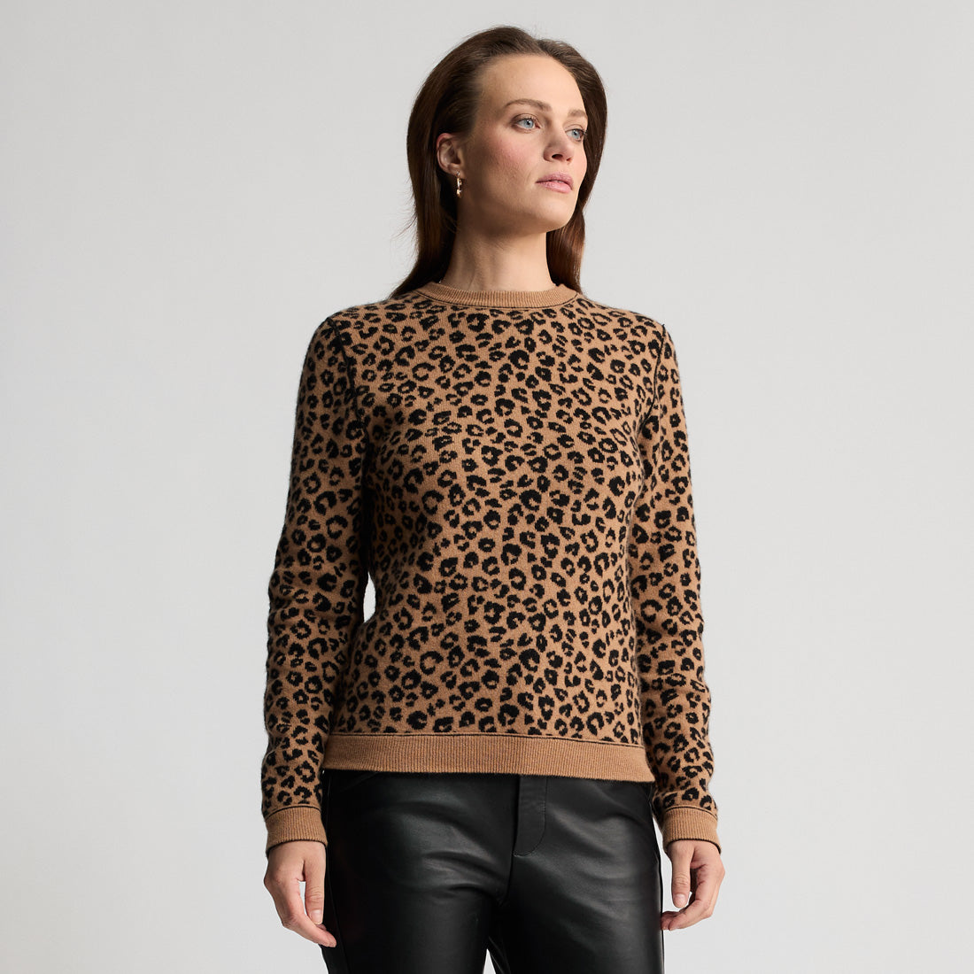 Carmel - Reversible Cashmere Crew Knit - Leopard