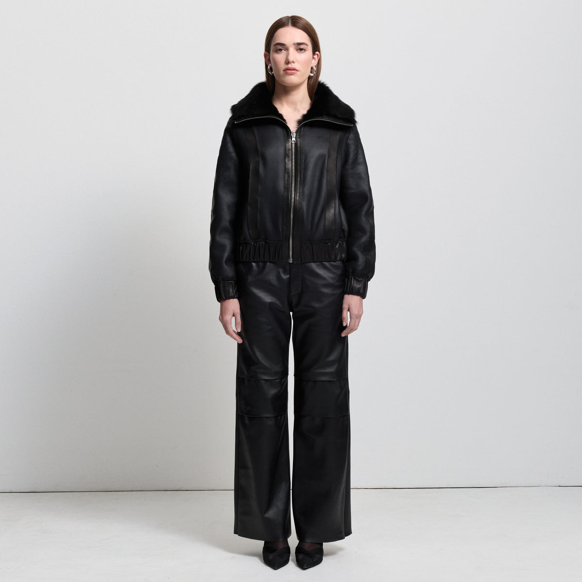 Colton Baggy Wide Leg Pant - Jet Black Leather