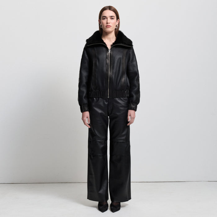 Colton Baggy Wide Leg Pant - Jet Black Leather
