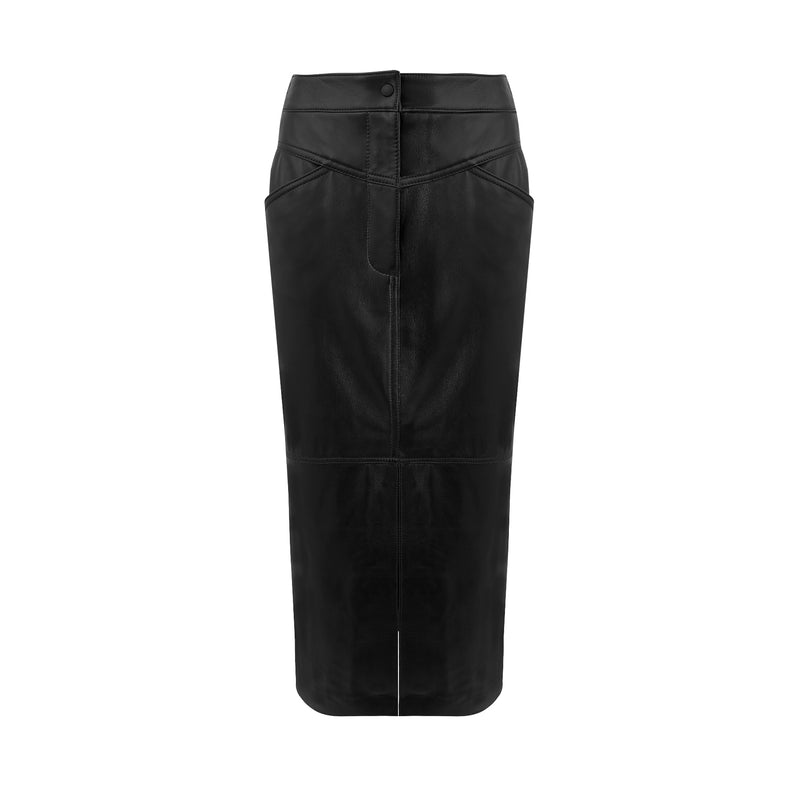 Margot Long Line Leather Skirt - Jet Black