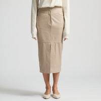 Margot Long Line Leather Skirt - Crème Brûlée