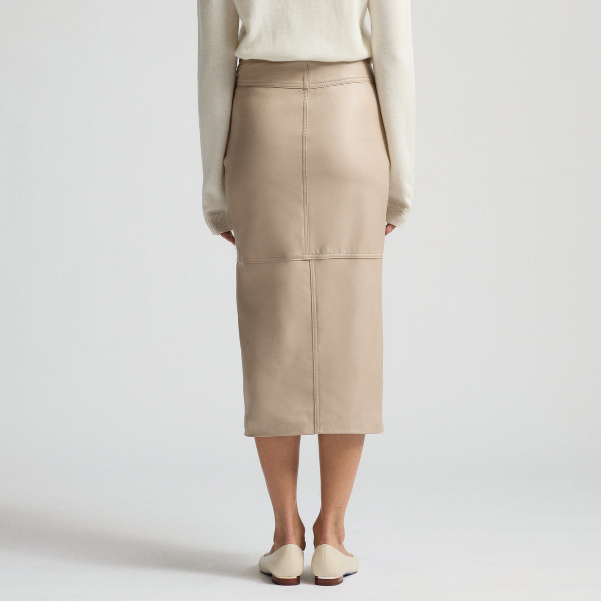 Margot Long Line Leather Skirt - Crème Brûlée