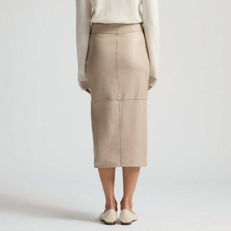 Margot Long Line Leather Skirt - Crème Brûlée
