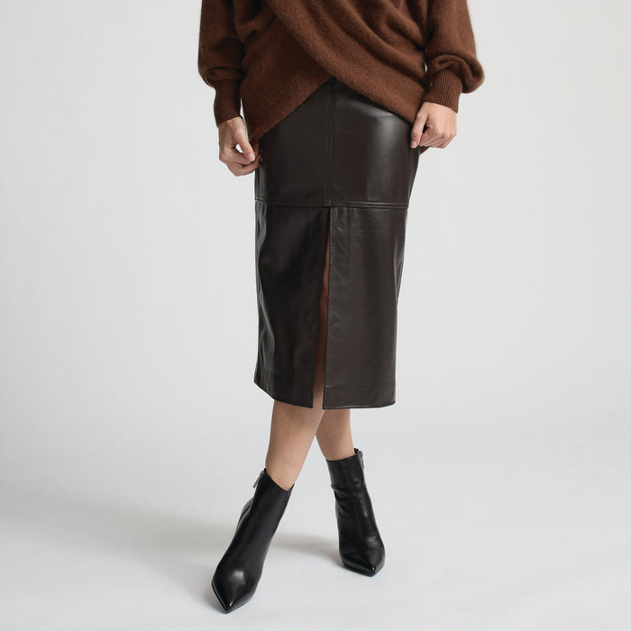 Margot Long Line Leather Skirt - Espresso