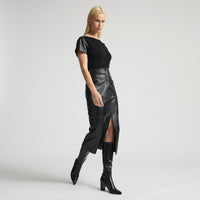 Margot Long Line Leather Skirt - Jet Black