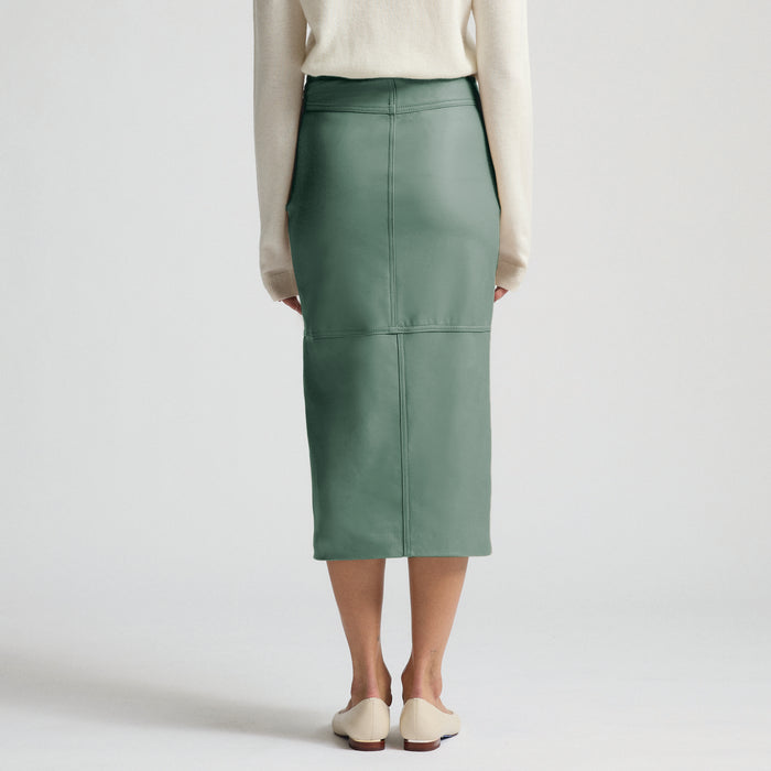 Margot Long Line Leather Skirt - Sage