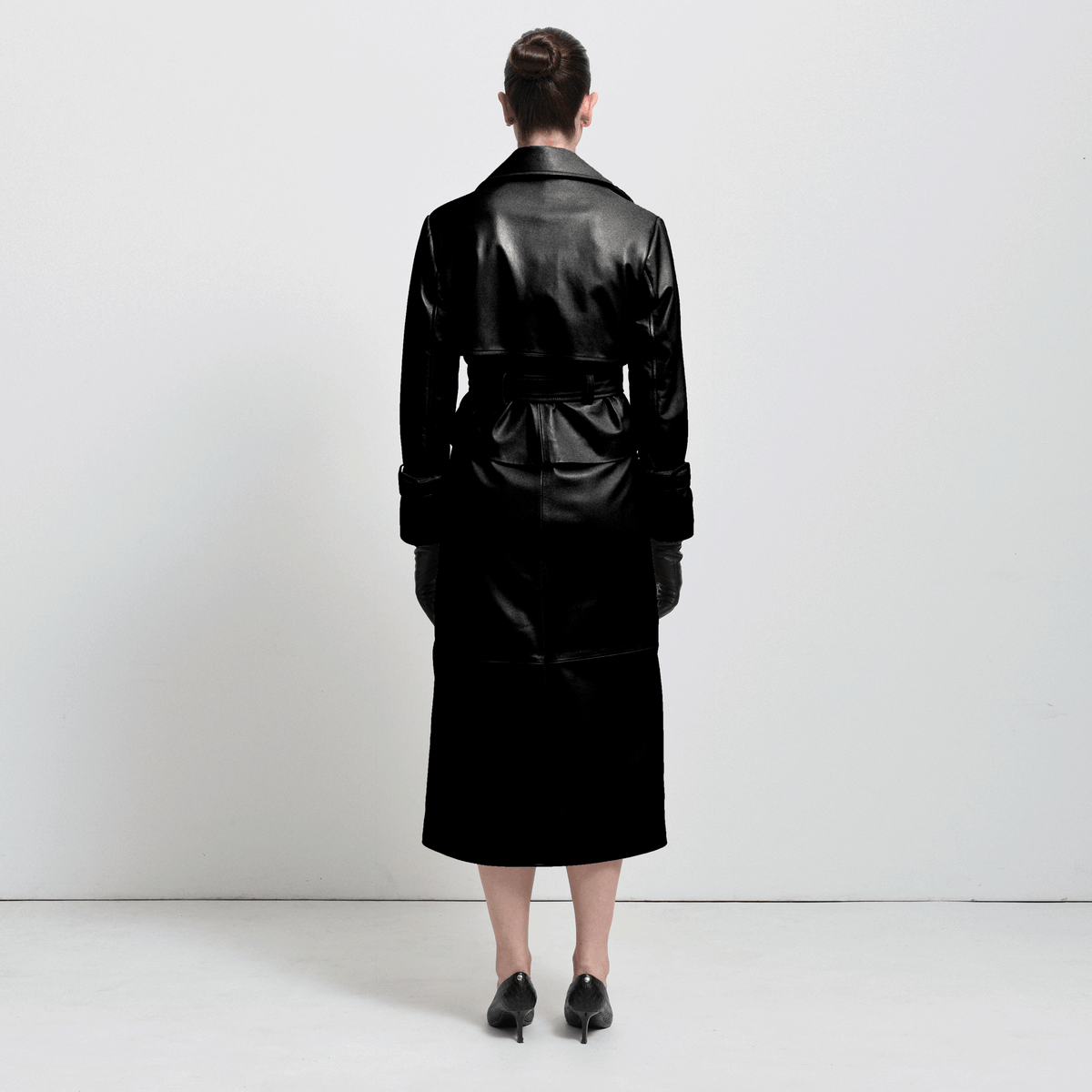 Nicole Cropped Trench - Jet Black Leather