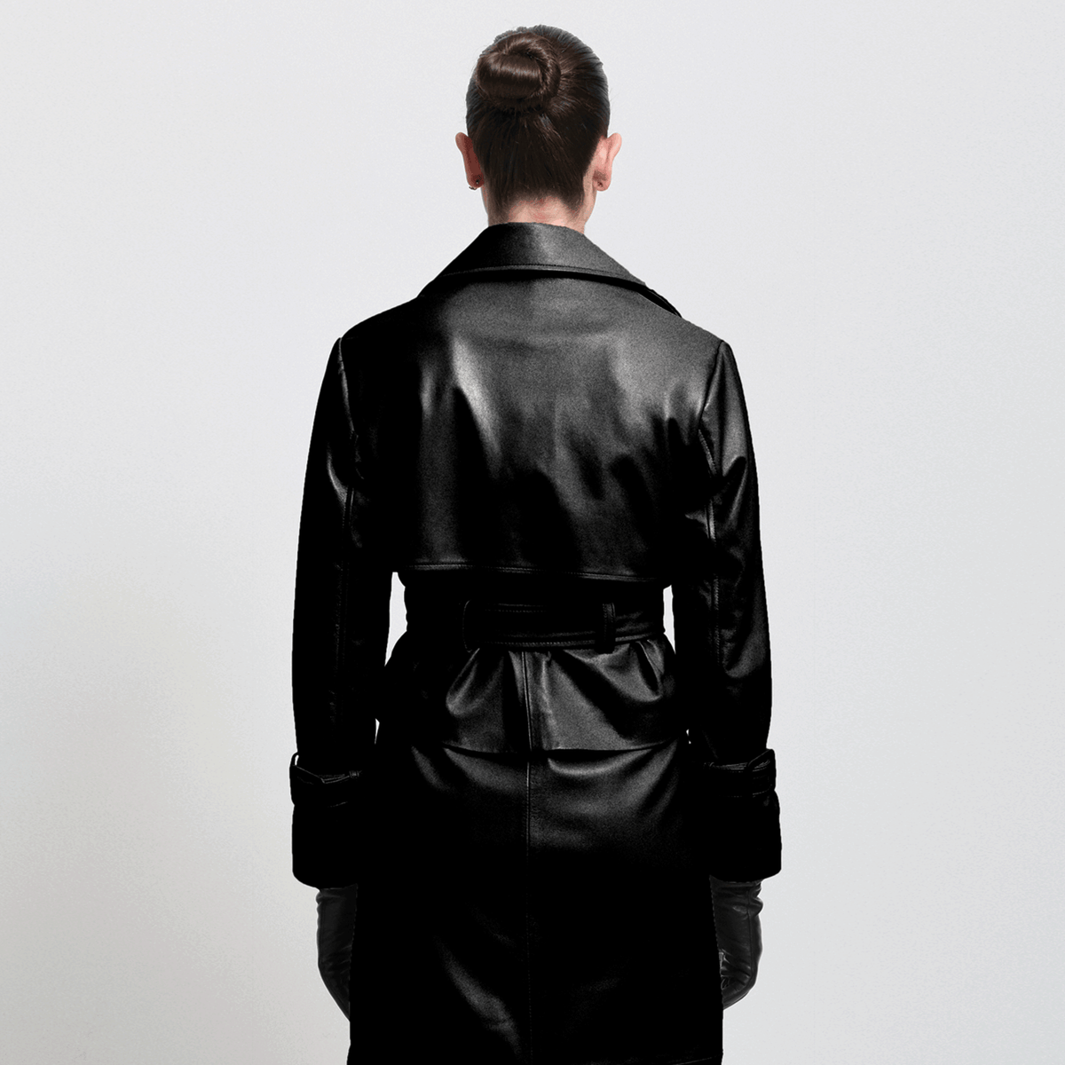 Nicole Cropped Trench - Jet Black Leather