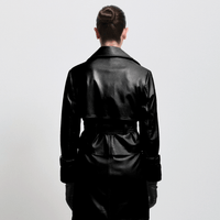 Nicole Cropped Trench - Jet Black Leather