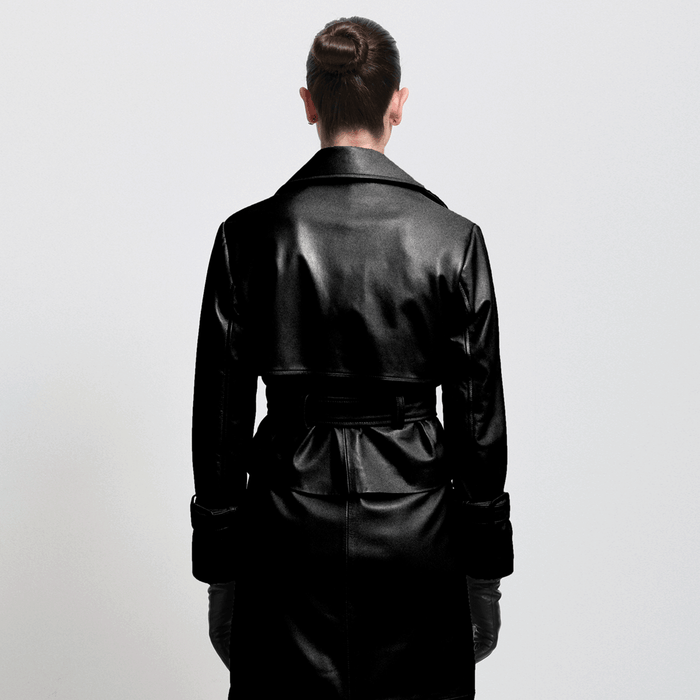 Nicole Cropped Trench - Jet Black Leather