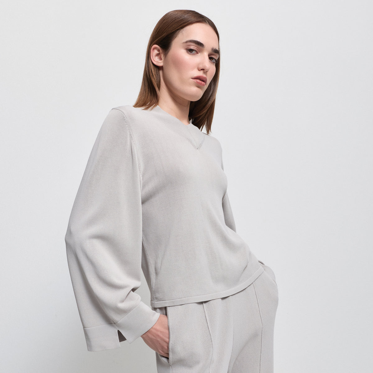 Base Layer Relaxed V-Neck Knit - Oyster