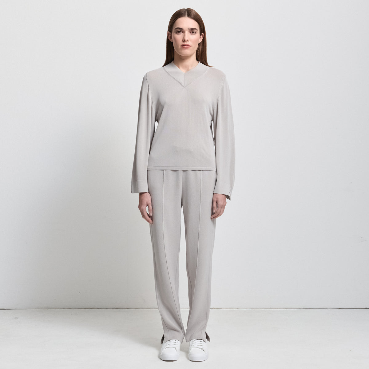 Base Layer Wide Leg Knit Pant- Oyster
