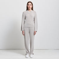 Base Layer Wide Leg Knit Pant- Oyster