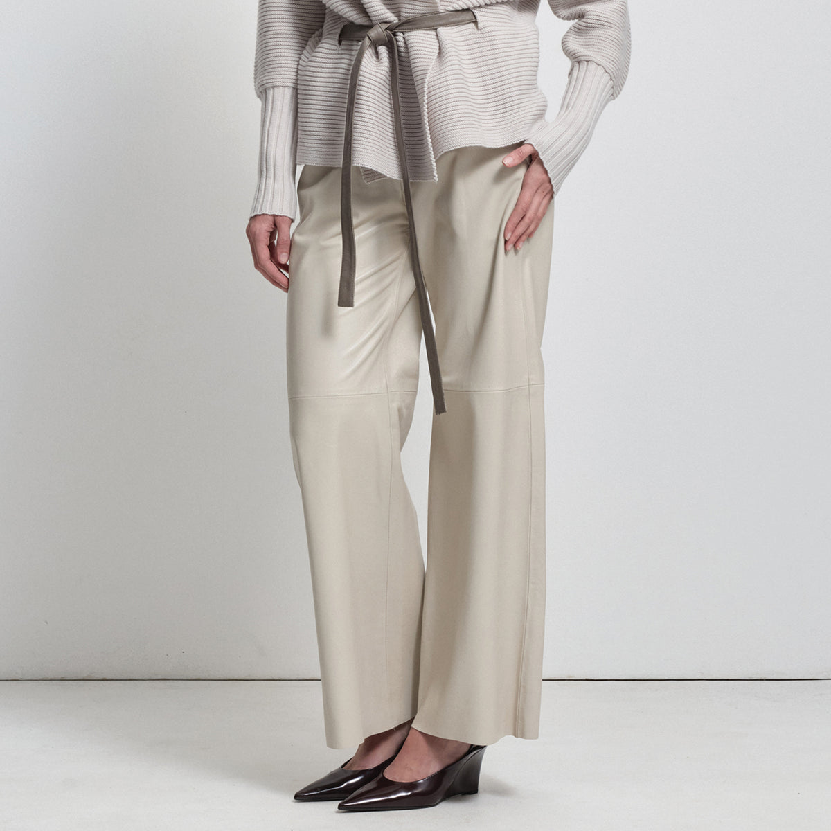 Chicago Wide Leg Pant - Porcelain Leather
