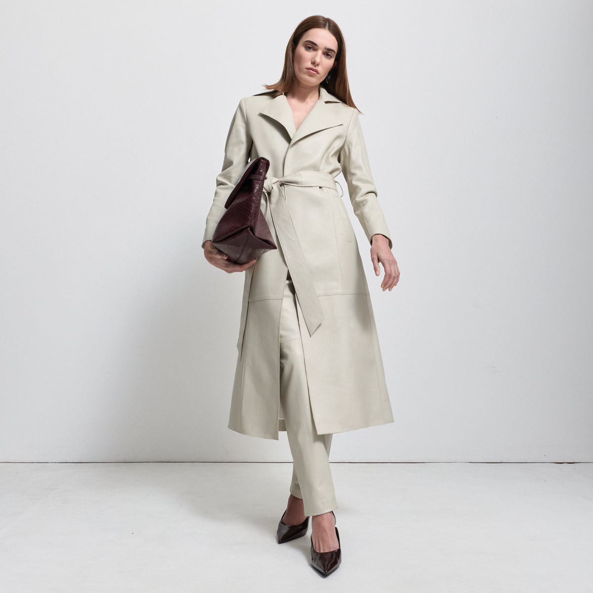 Harper Trench Coat - Porcelain Leather