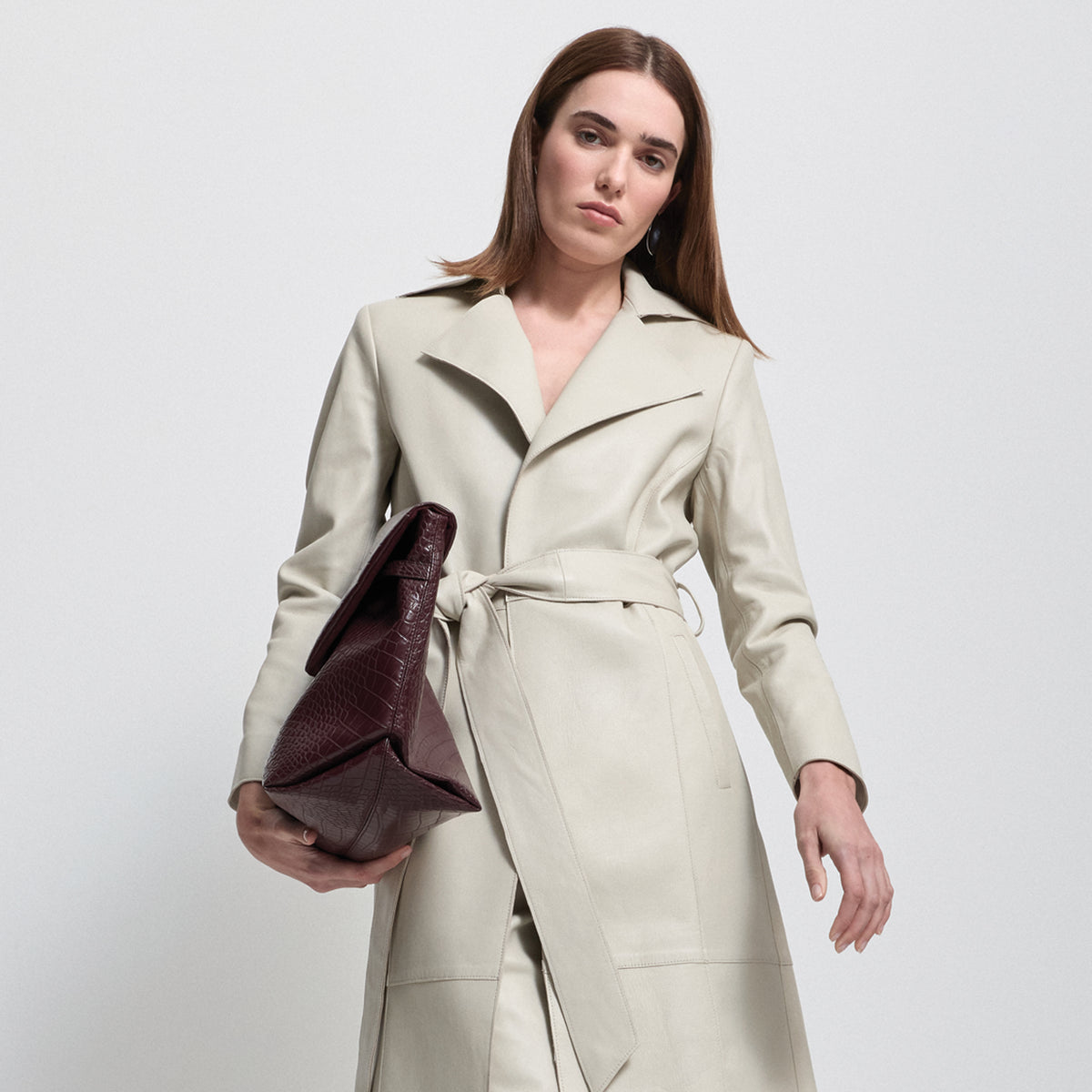Harper Trench Coat - Porcelain Leather