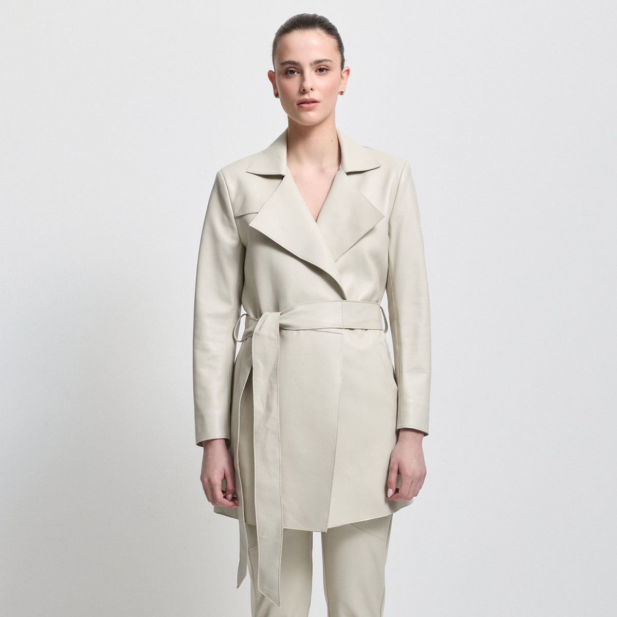 Henrietta Three Quarter Coat - Porcelain Leather
