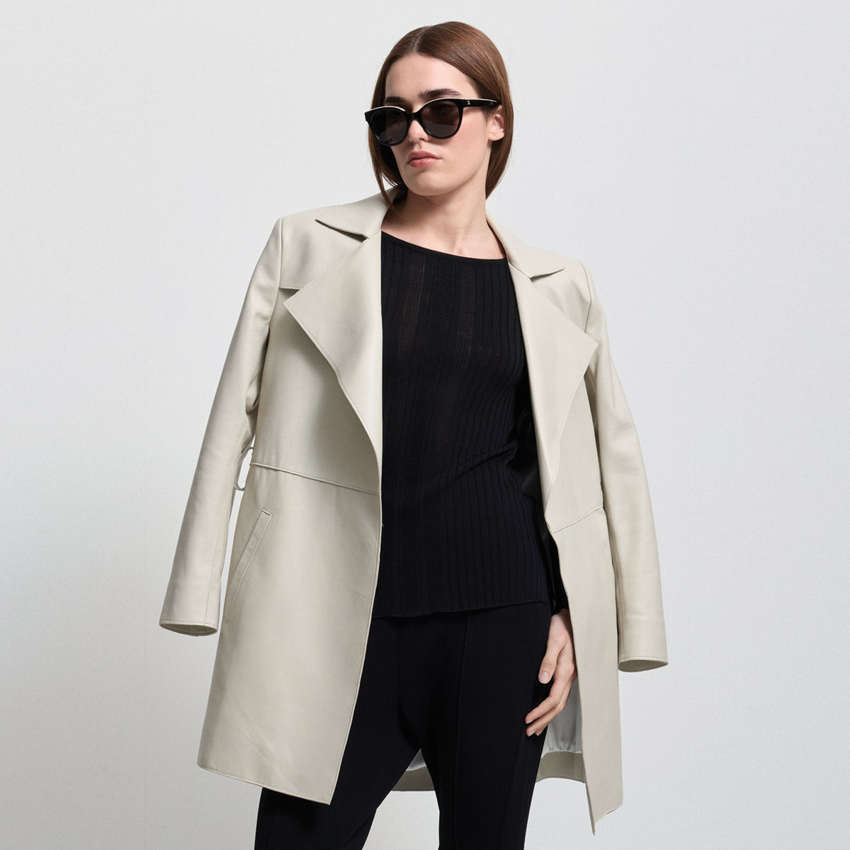 Henrietta Three Quarter Coat - Porcelain Leather
