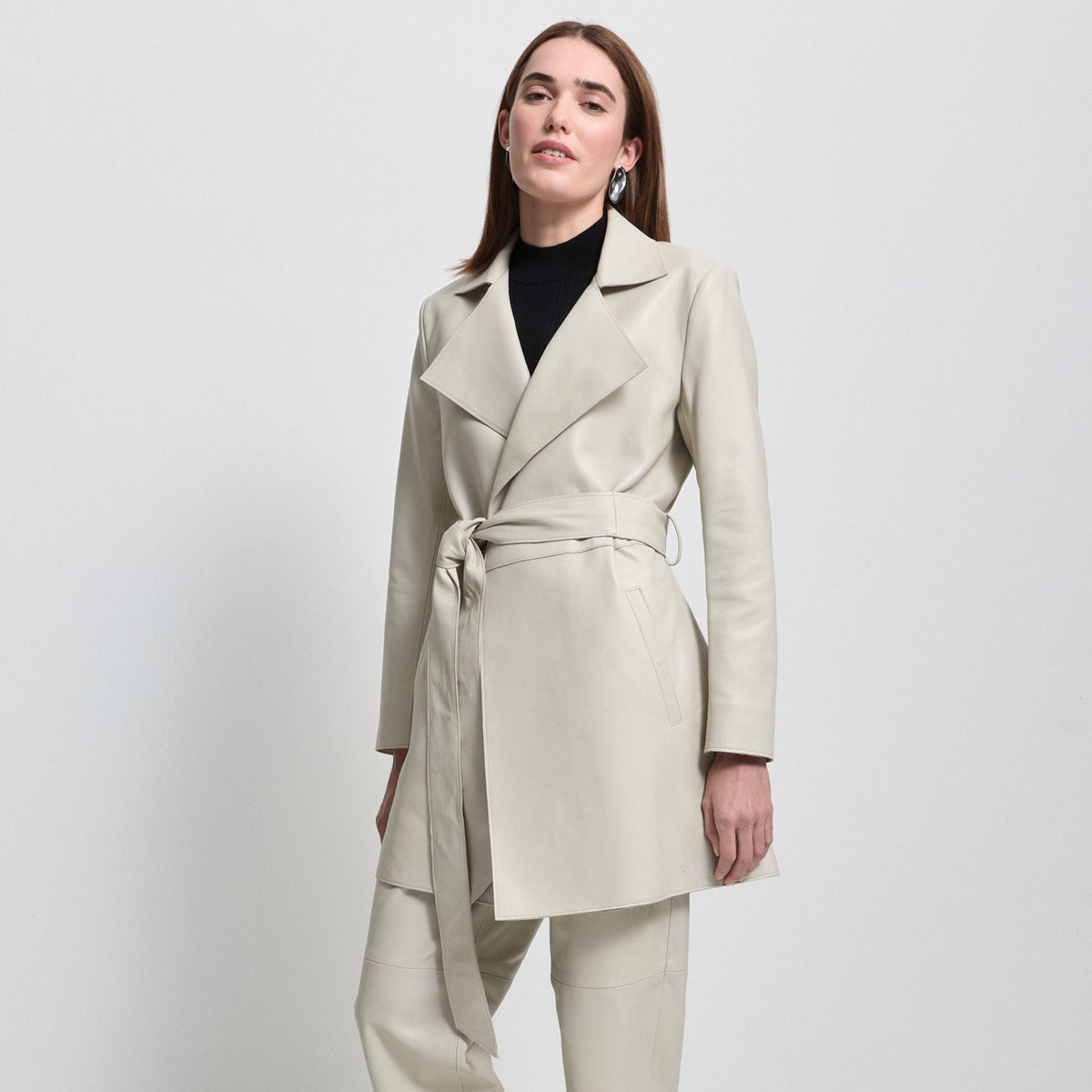 Henrietta Three Quarter Coat - Porcelain Leather
