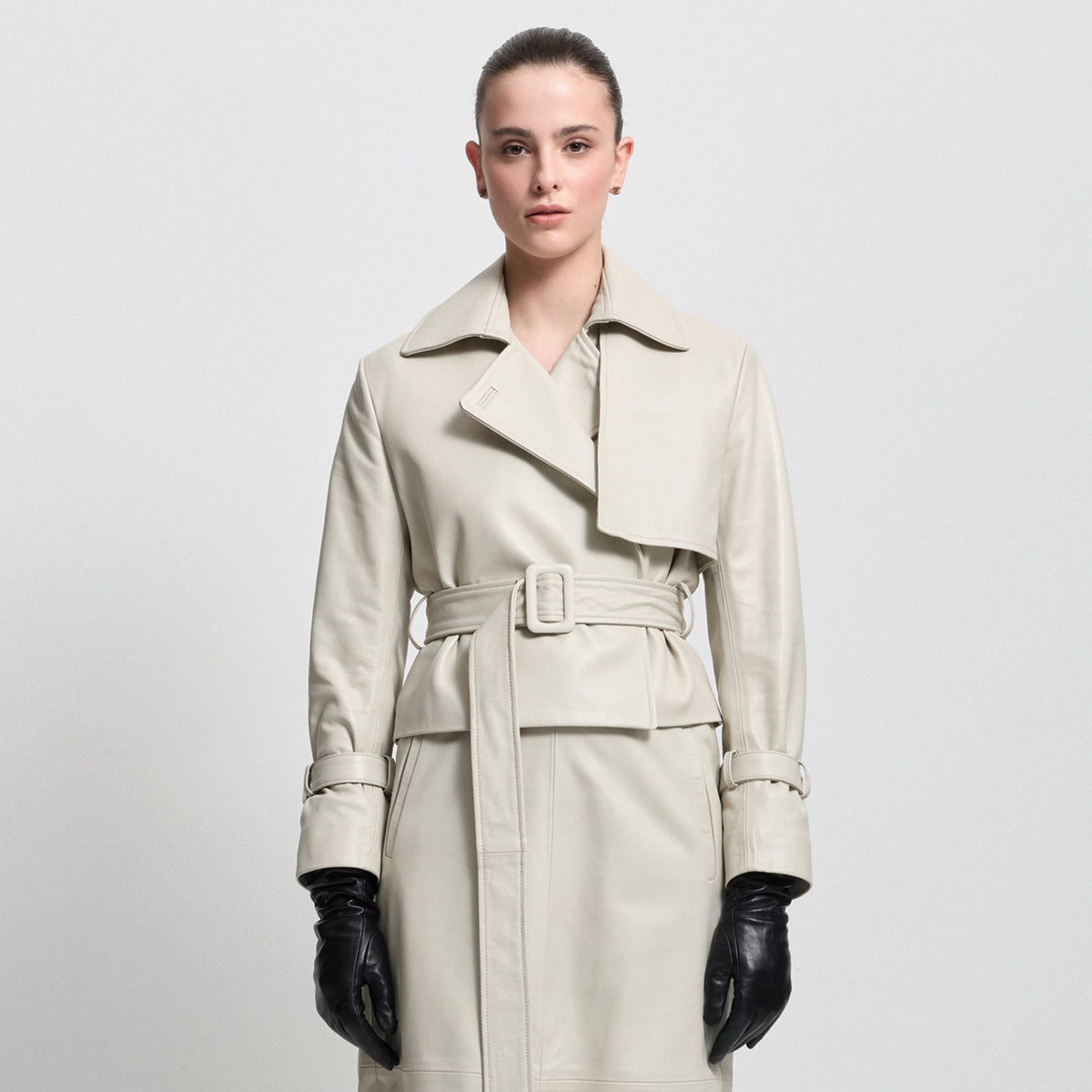 Nicole Cropped Trench - Porcelain Leather