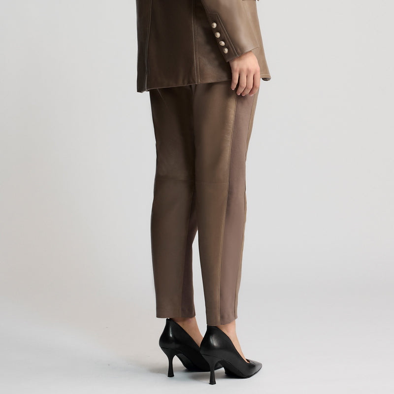 Tanya Leather Ponte Pant - Putty