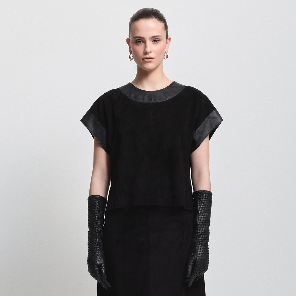Leah Suede/Leather Top - Jet Black