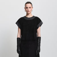 Leah Suede/Leather Top - Jet Black